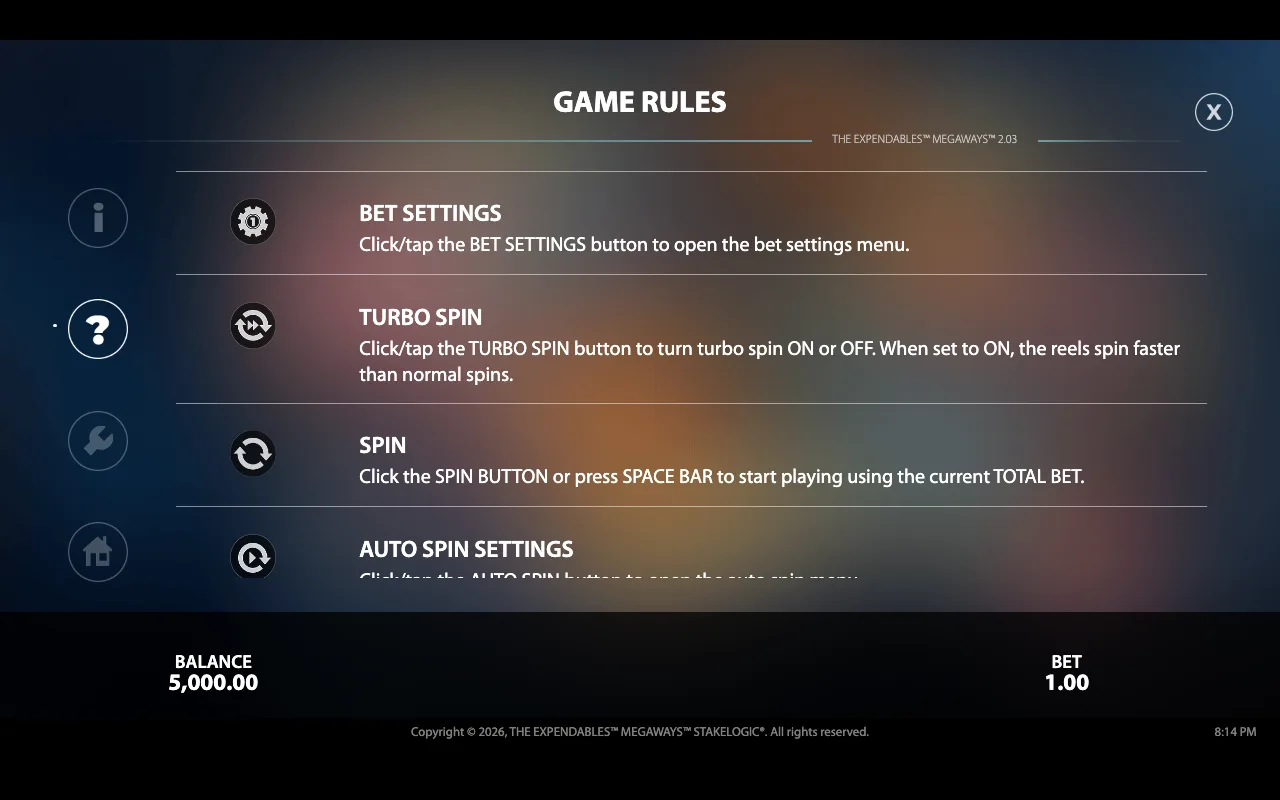 Game rules — Expendables Megaways