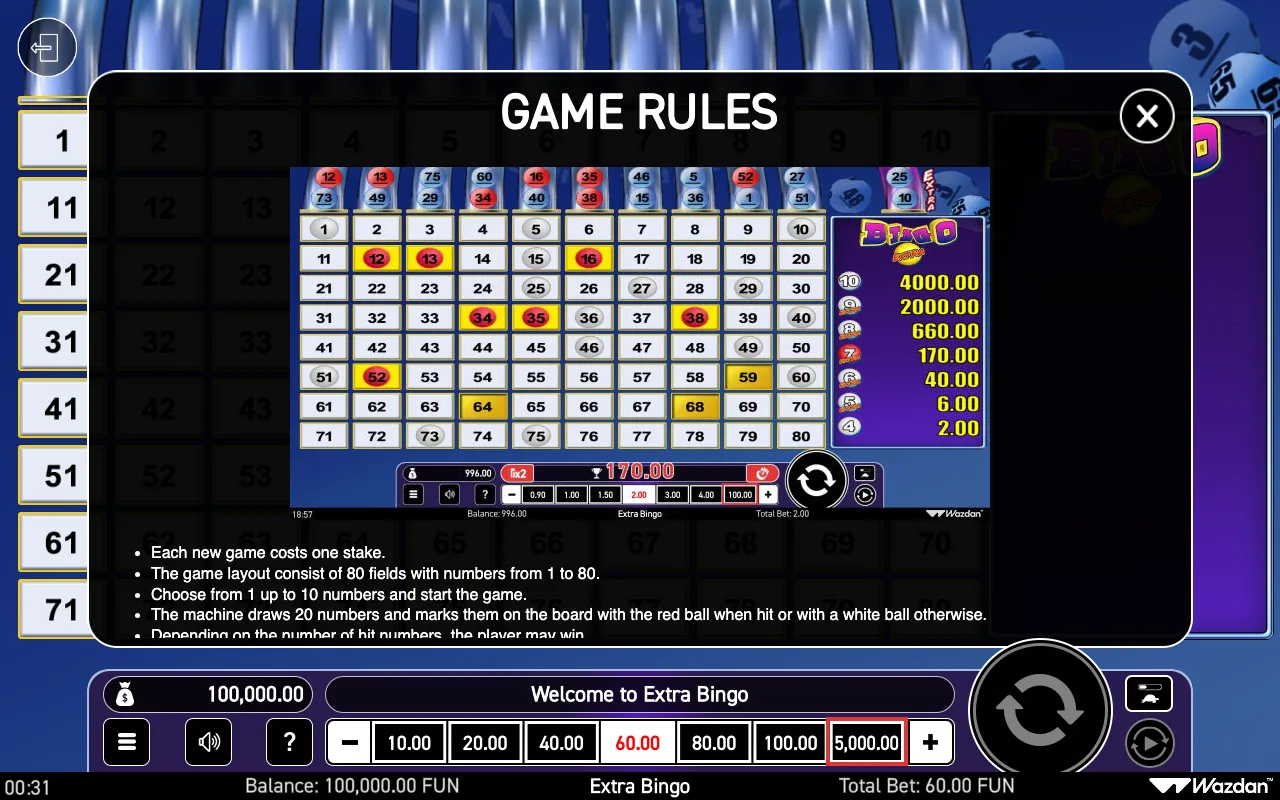 Game rules — Extra Bingo