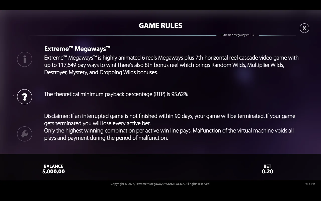 Game rules — Extreme Megaways