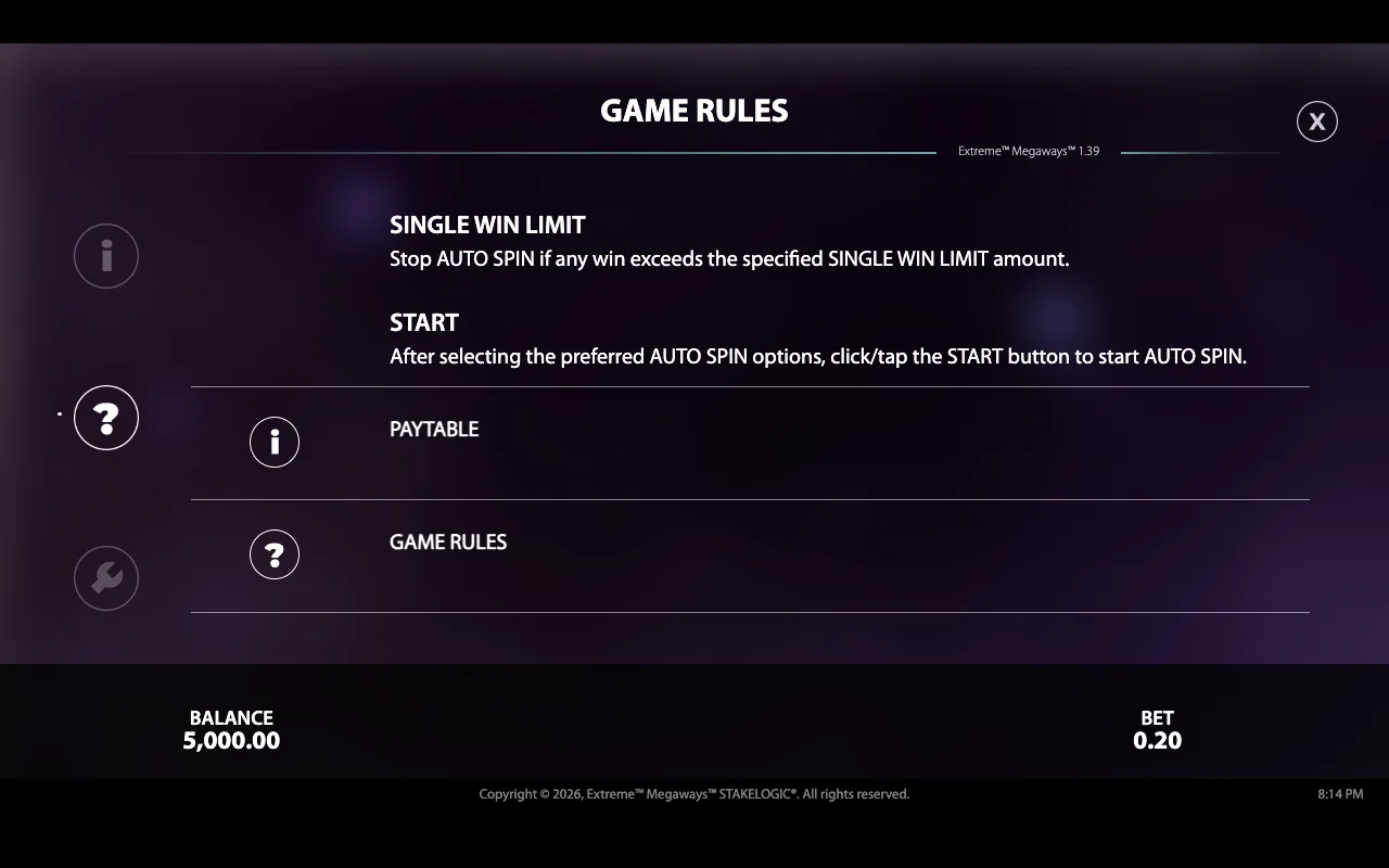 Game rules — Extreme Megaways