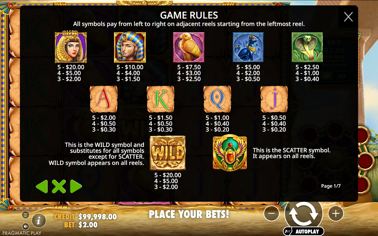 Game rules, page 1 — Eye of Cleopatra