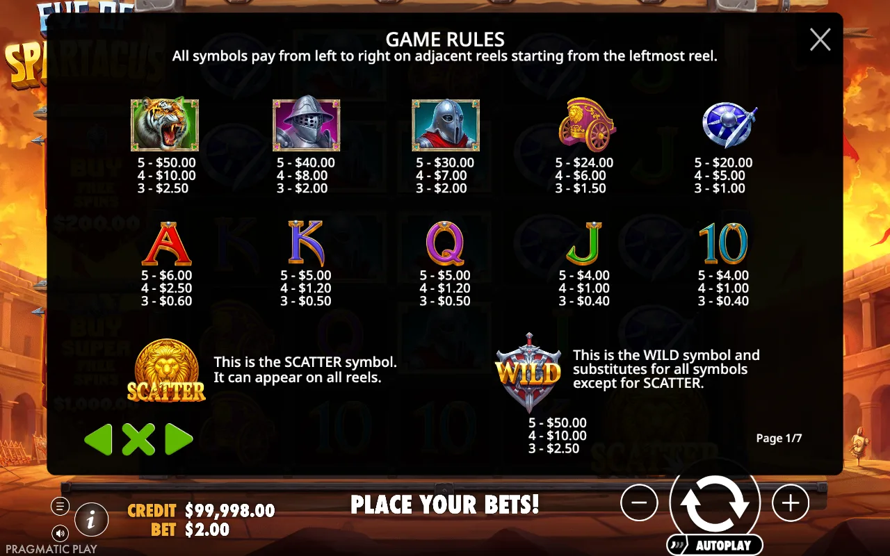 Game rules, page 1 — Eye of Spartacus