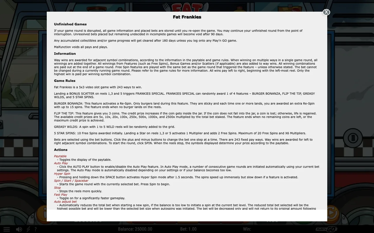 Game rules, page 1 — Fat Frankies