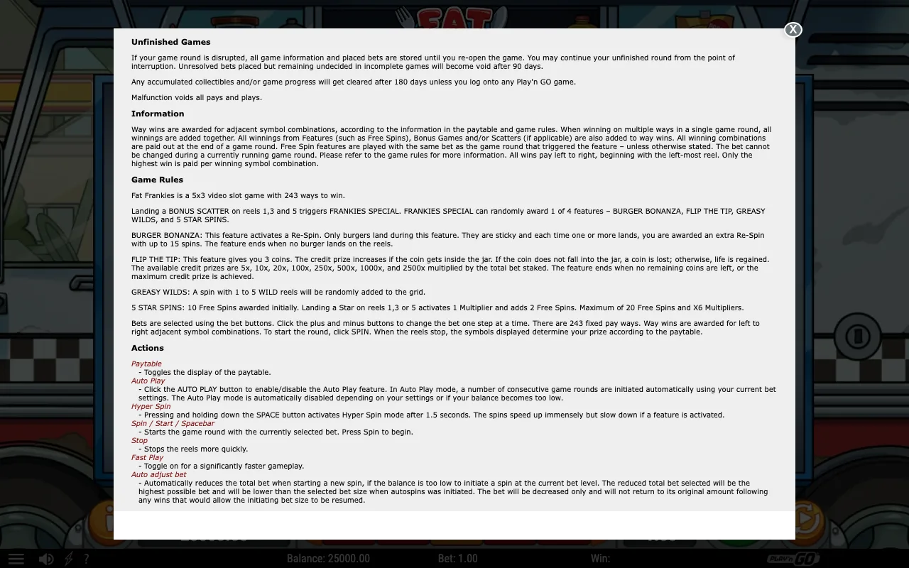 Game rules, page 2 — Fat Frankies