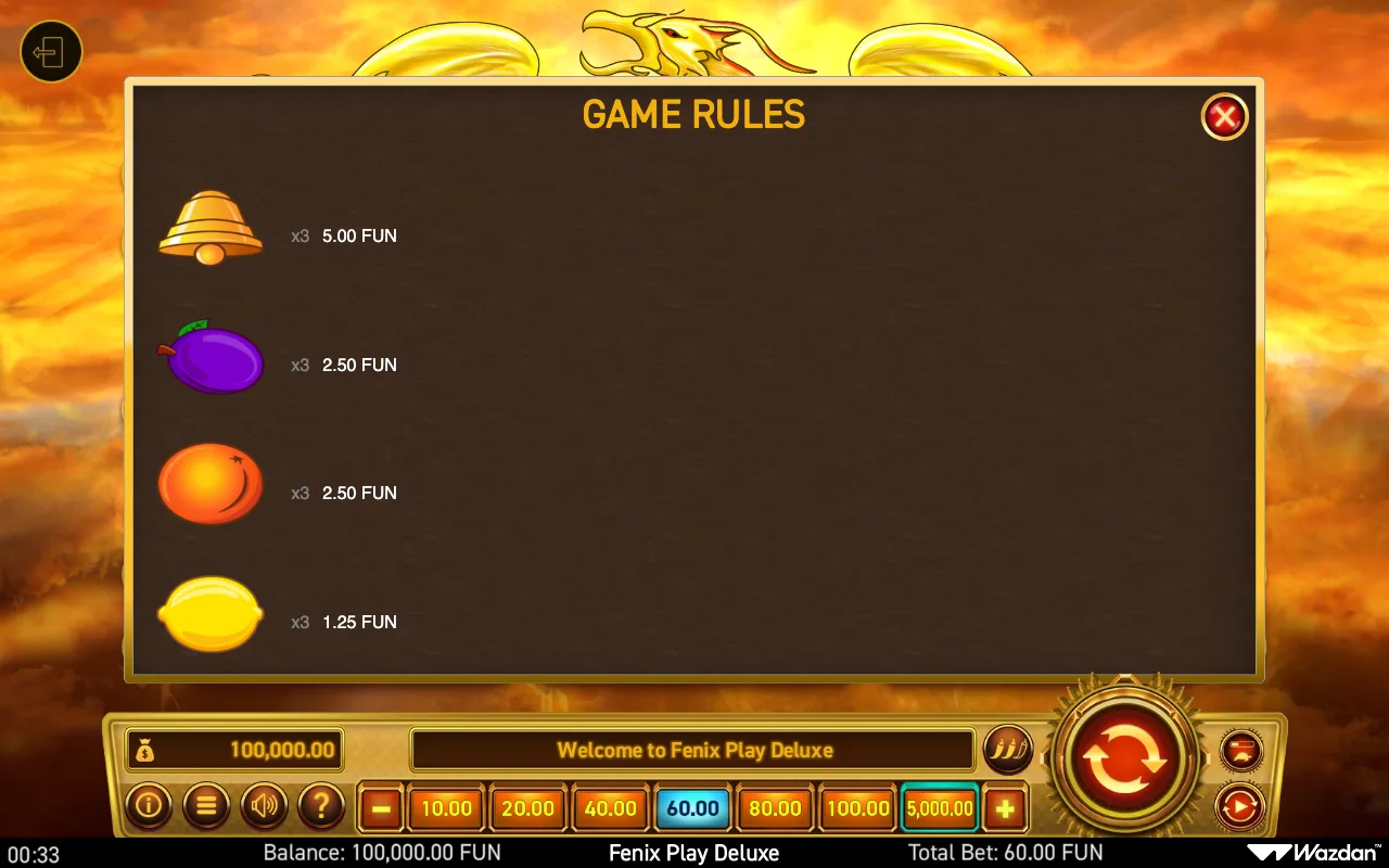 Game rules — Fenix Play Deluxe