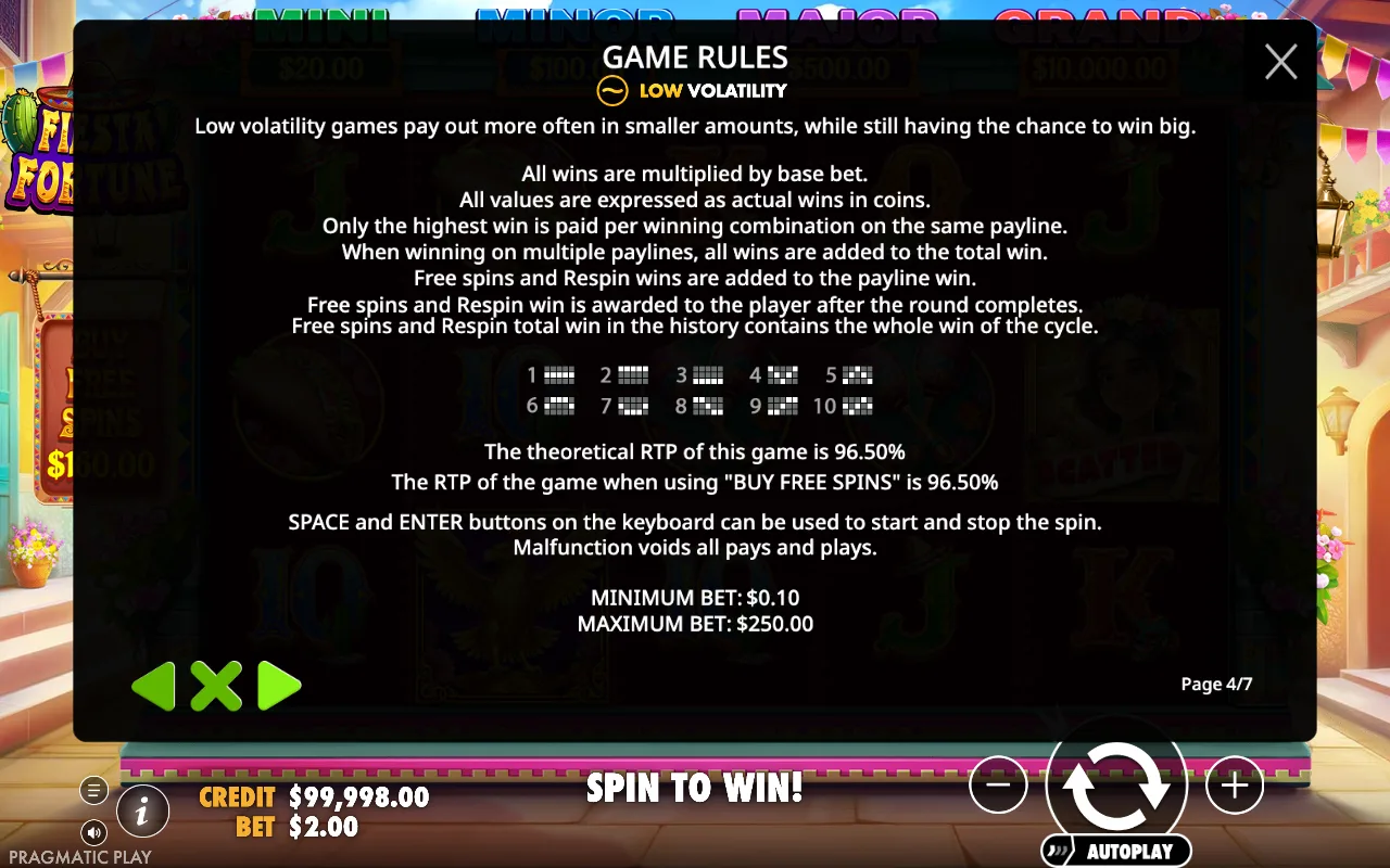 Game rules, page 4 — Fiesta Fortune