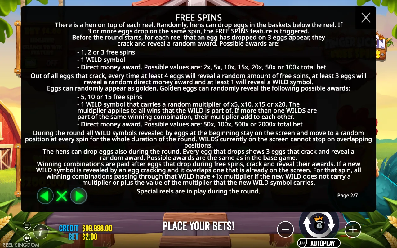 Game rules, page 2 — Finger Lickin' Free Spins