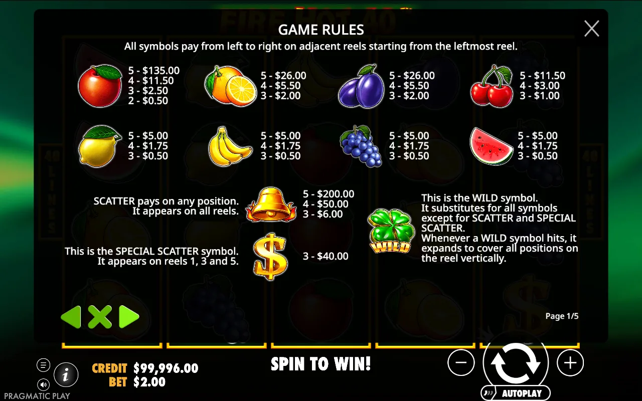 Game rules, page 6 — Fire Hot 40