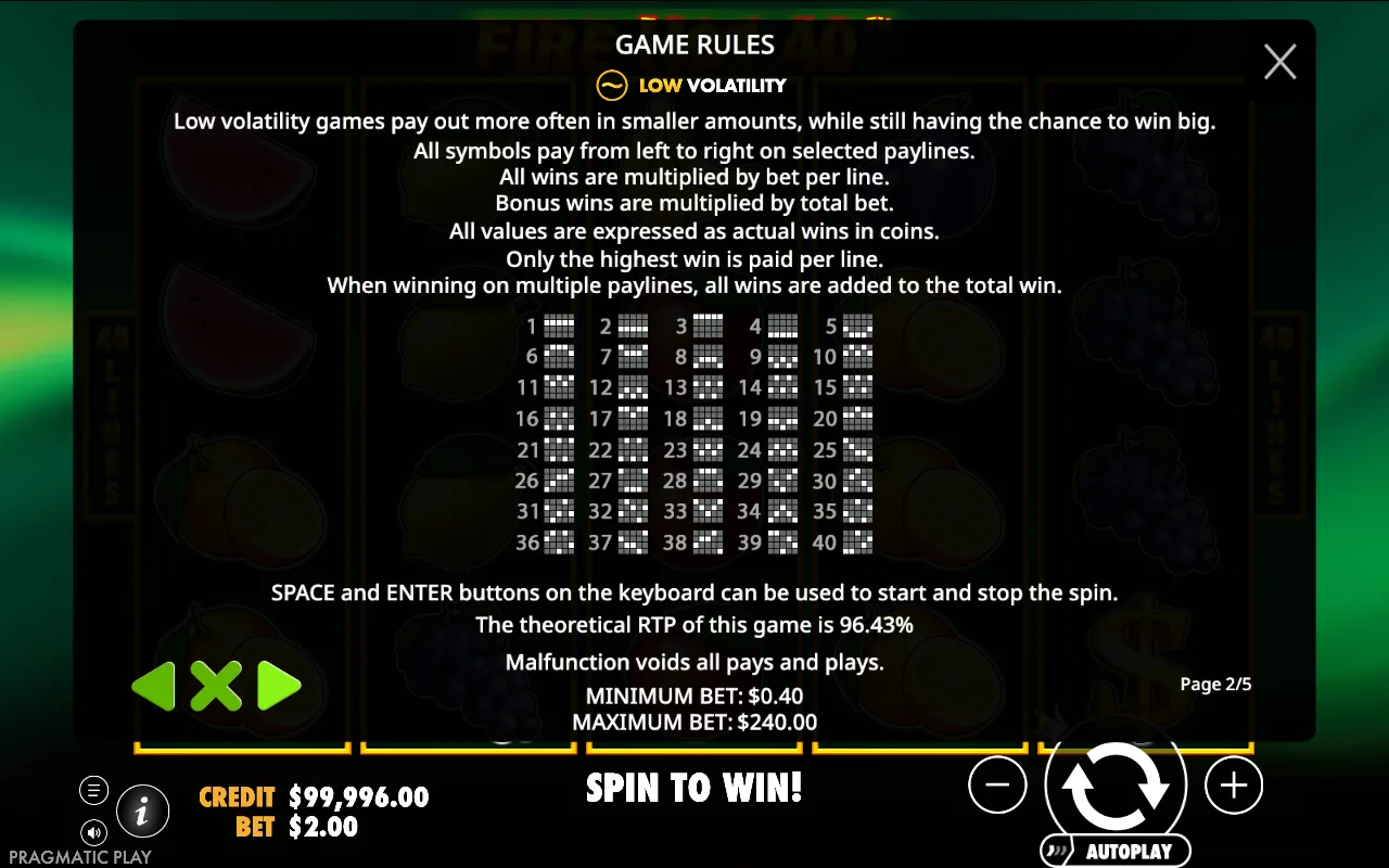Game rules, page 7 — Fire Hot 40