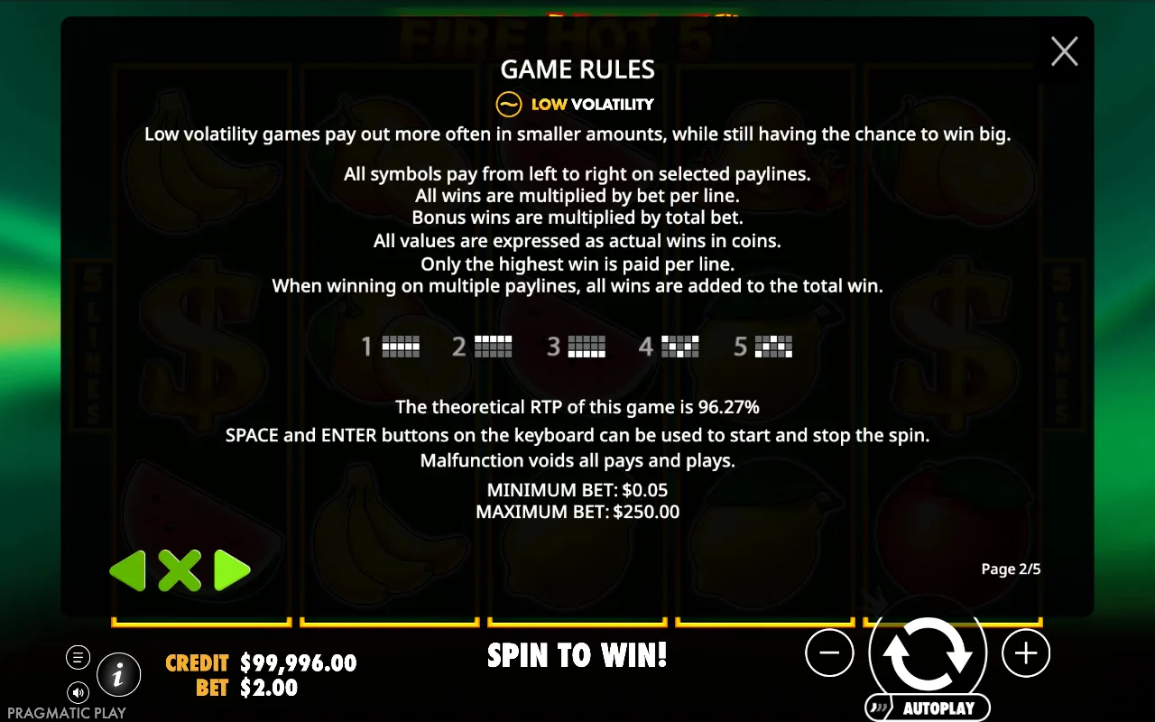 Game rules — Fire Hot 5