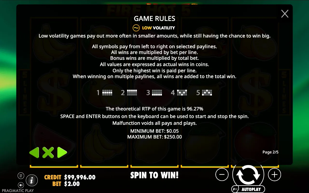 Game rules — Fire Hot 5