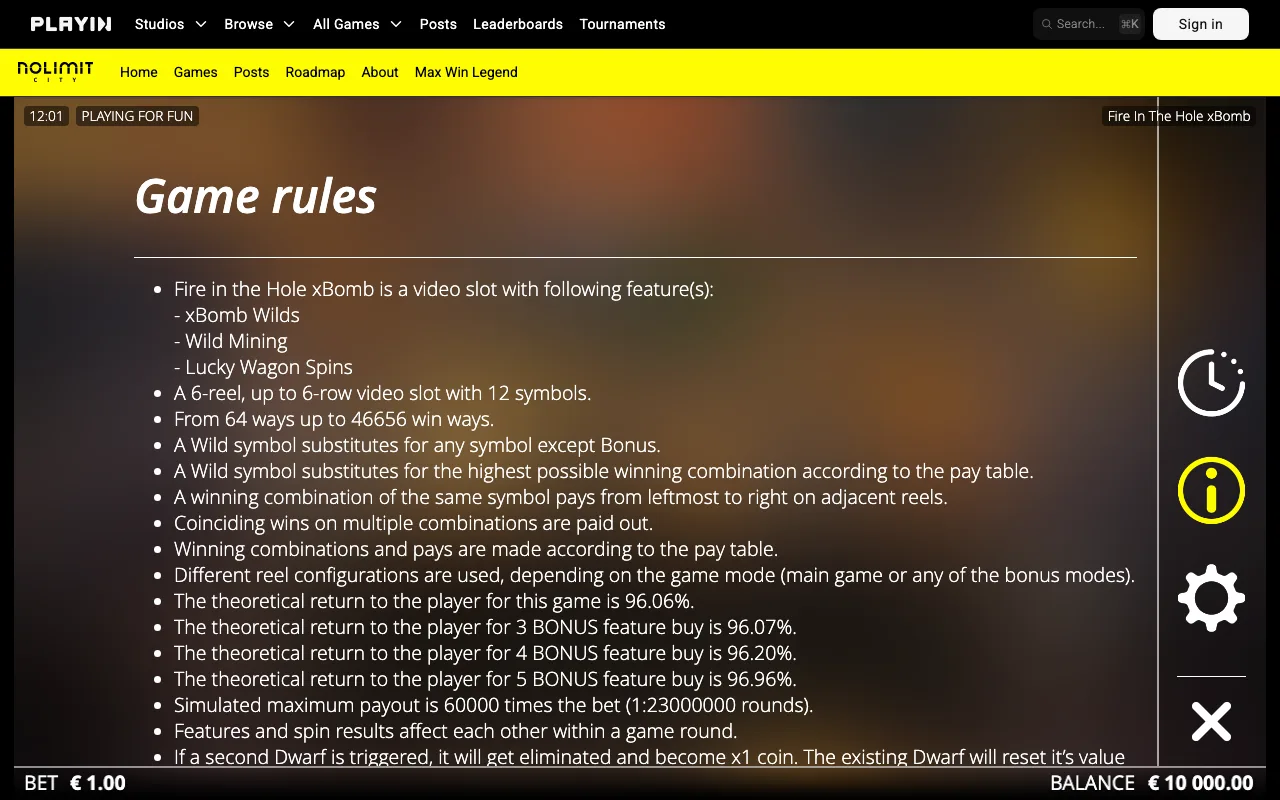 Game rules, page 1 — Fire in The Hole