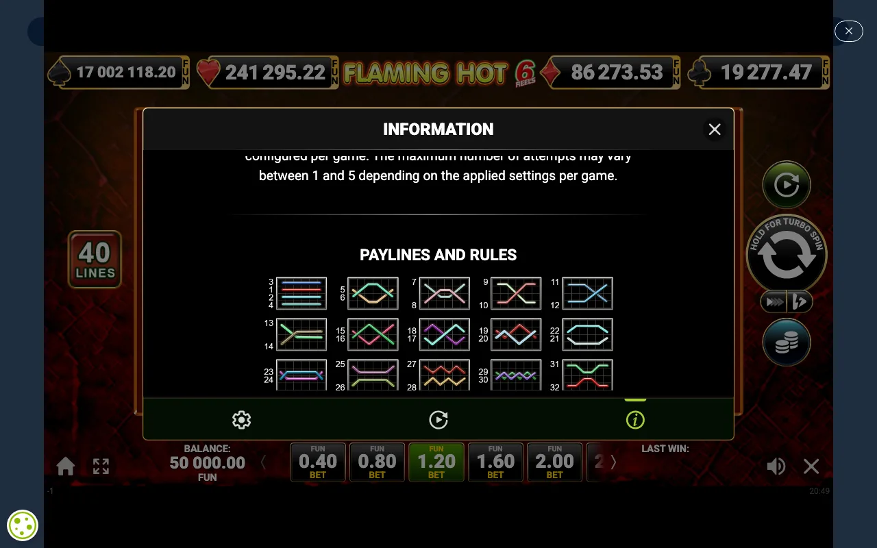 Game rules, page 4 — Flaming Hot 6 Reels