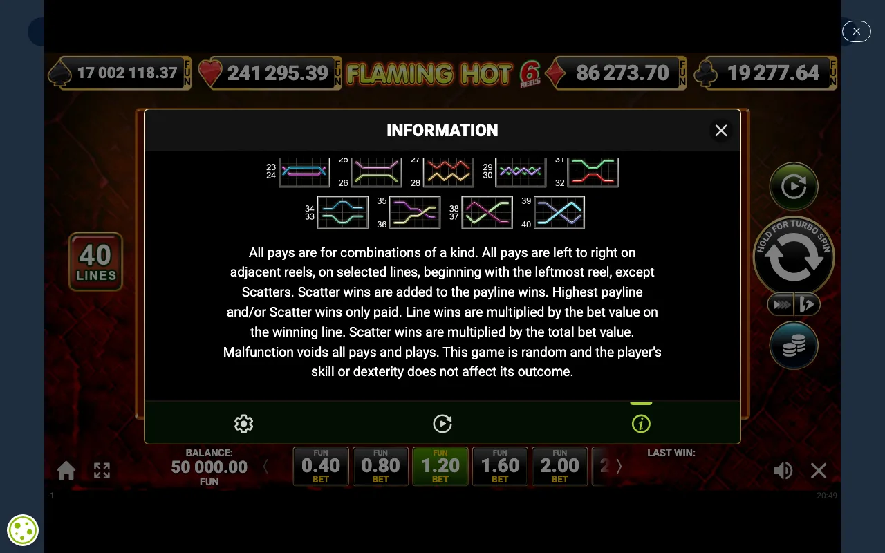 Game rules, page 5 — Flaming Hot 6 Reels