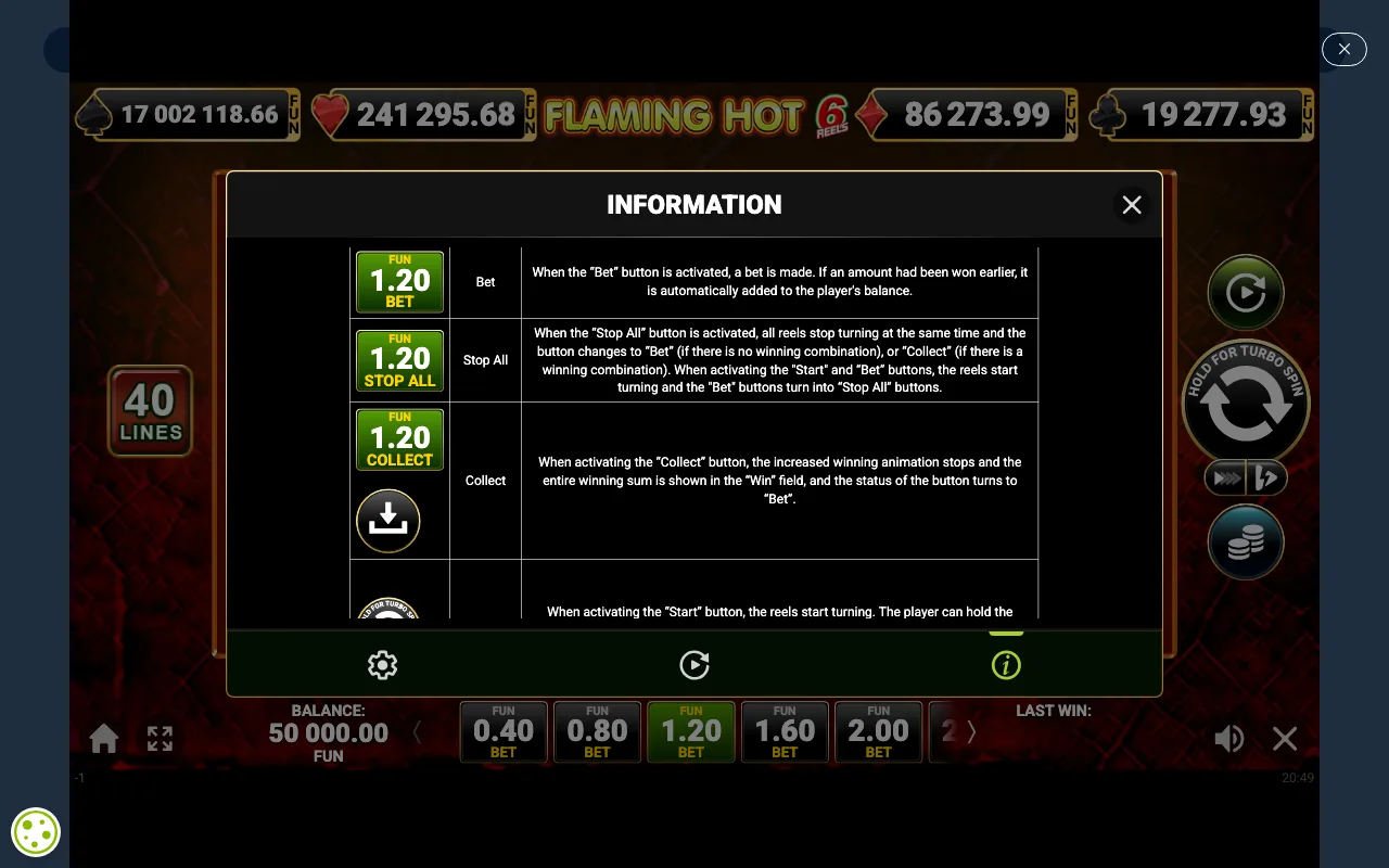Game rules, page 6 — Flaming Hot 6 Reels