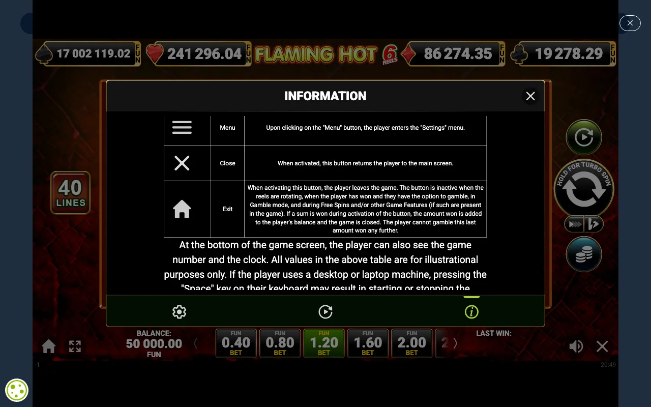 Game rules, page 7 — Flaming Hot 6 Reels