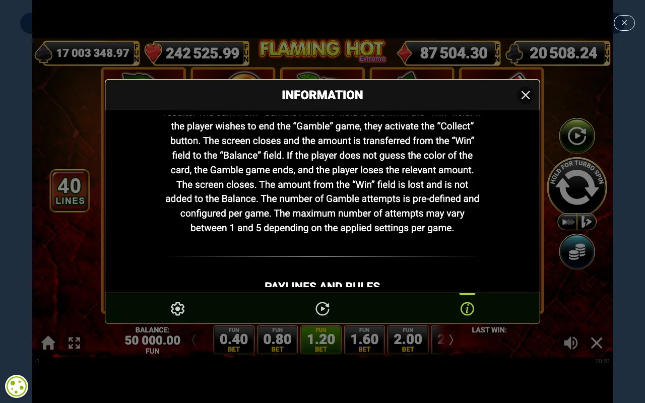 Game rules, page 5 — Flaming Hot Extreme