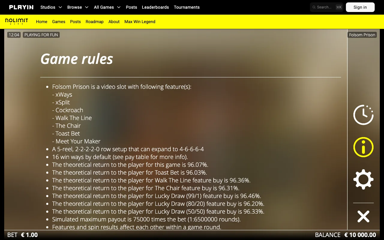 Game rules, page 1 — Folsom Prison