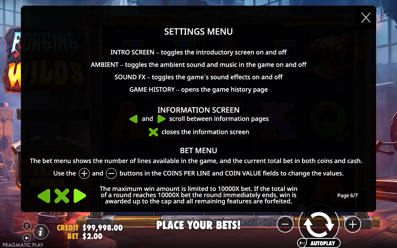 Settings menu — Forging Wilds