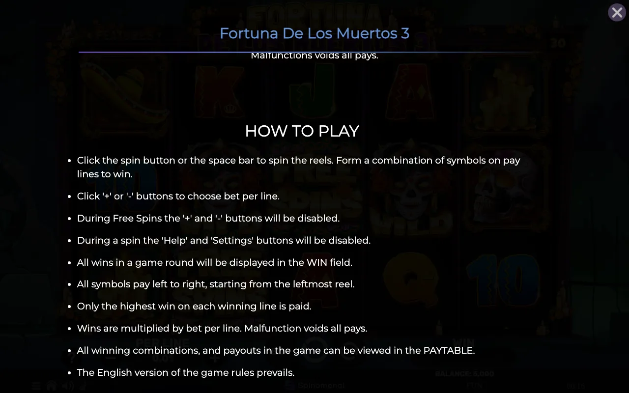 How to play — Fortuna de Los Muertos 3