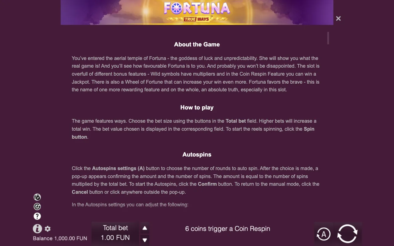 Game rules, page 6 — Fortuna TrueWays