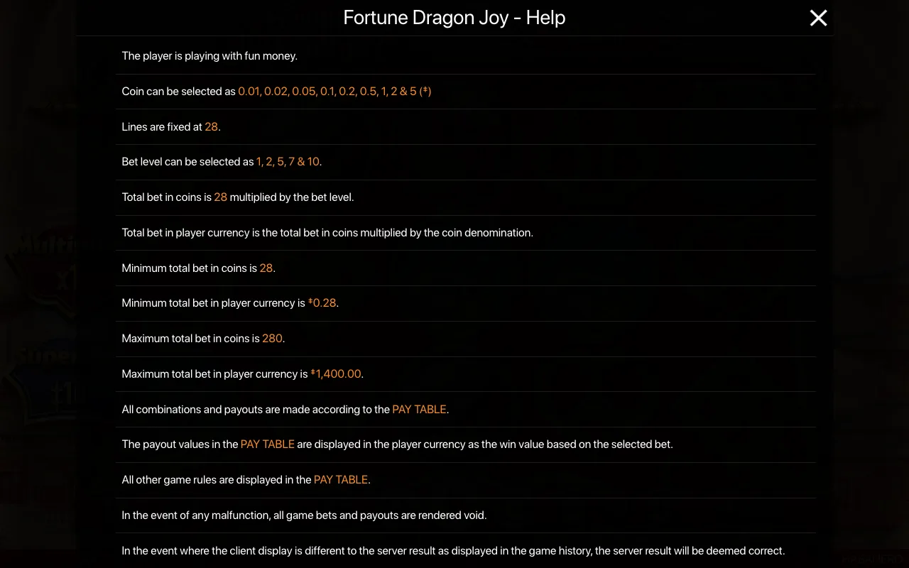 Spielregeln, Seite 1 — Fortune Dragon Joy