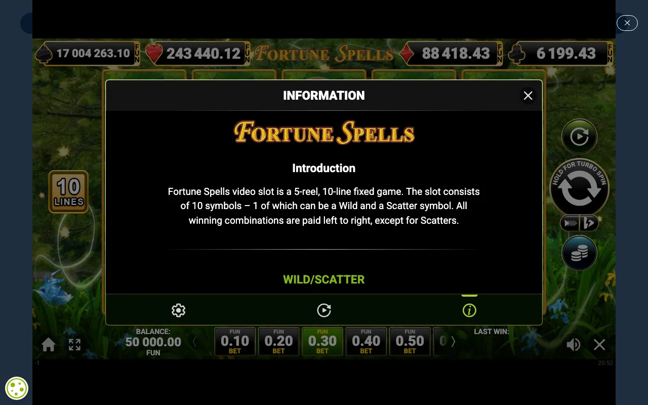 Game rules, page 1 — Fortune Spells