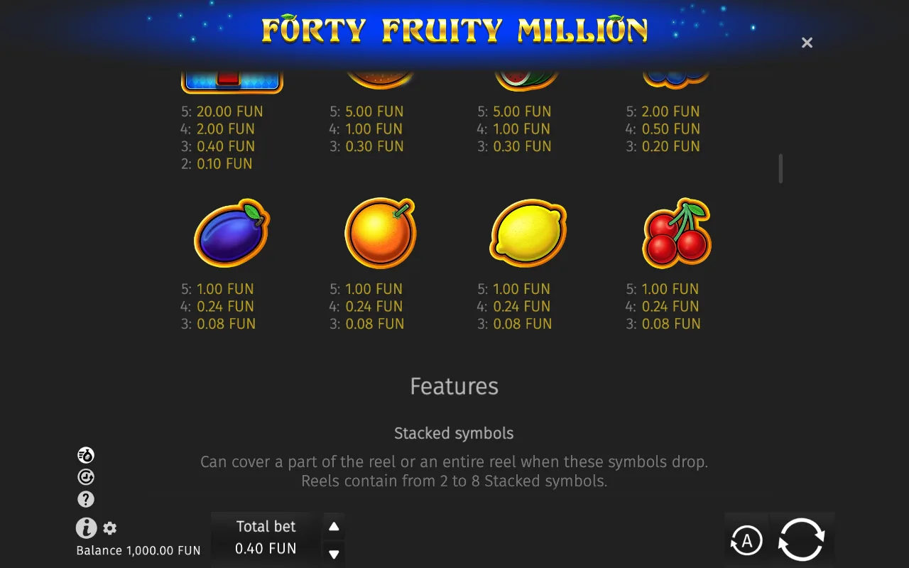Game rules, page 2 — Forty Fruity Million
