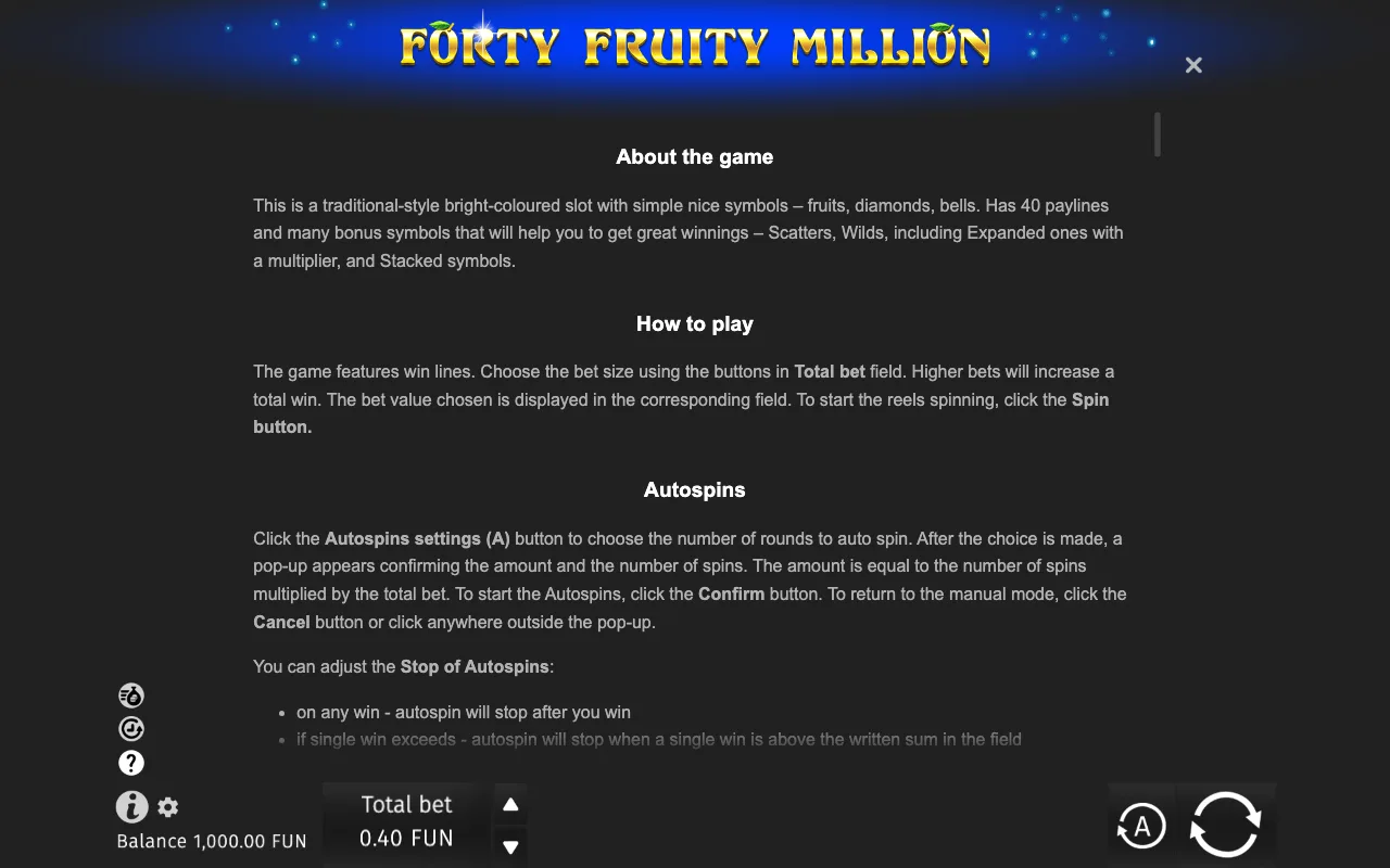Game rules, page 6 — Forty Fruity Million