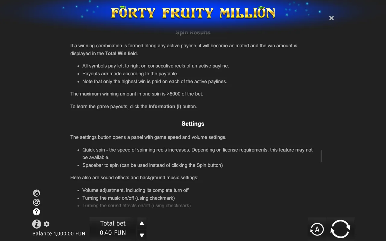 Game rules, page 8 — Forty Fruity Million