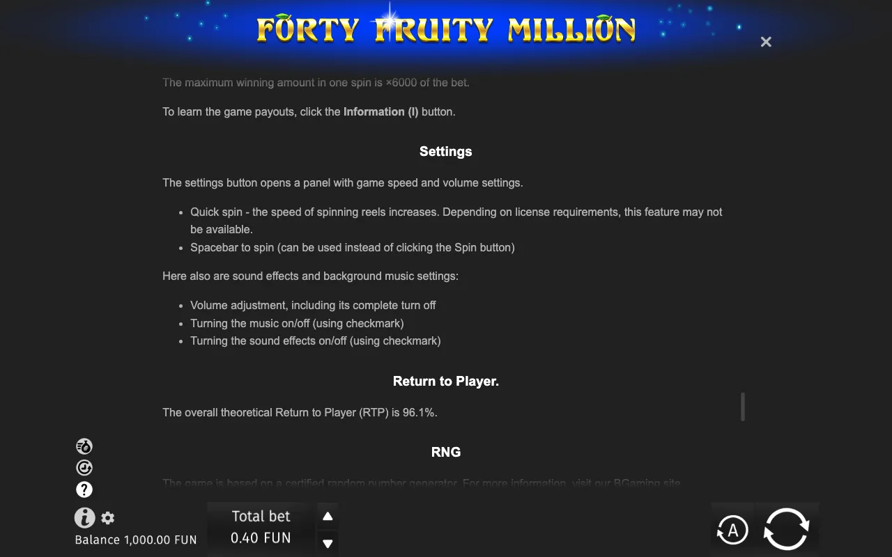 Game rules, page 9 — Forty Fruity Million