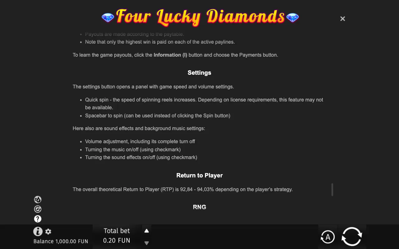 Game rules, page 10 — Four Lucky Diamonds