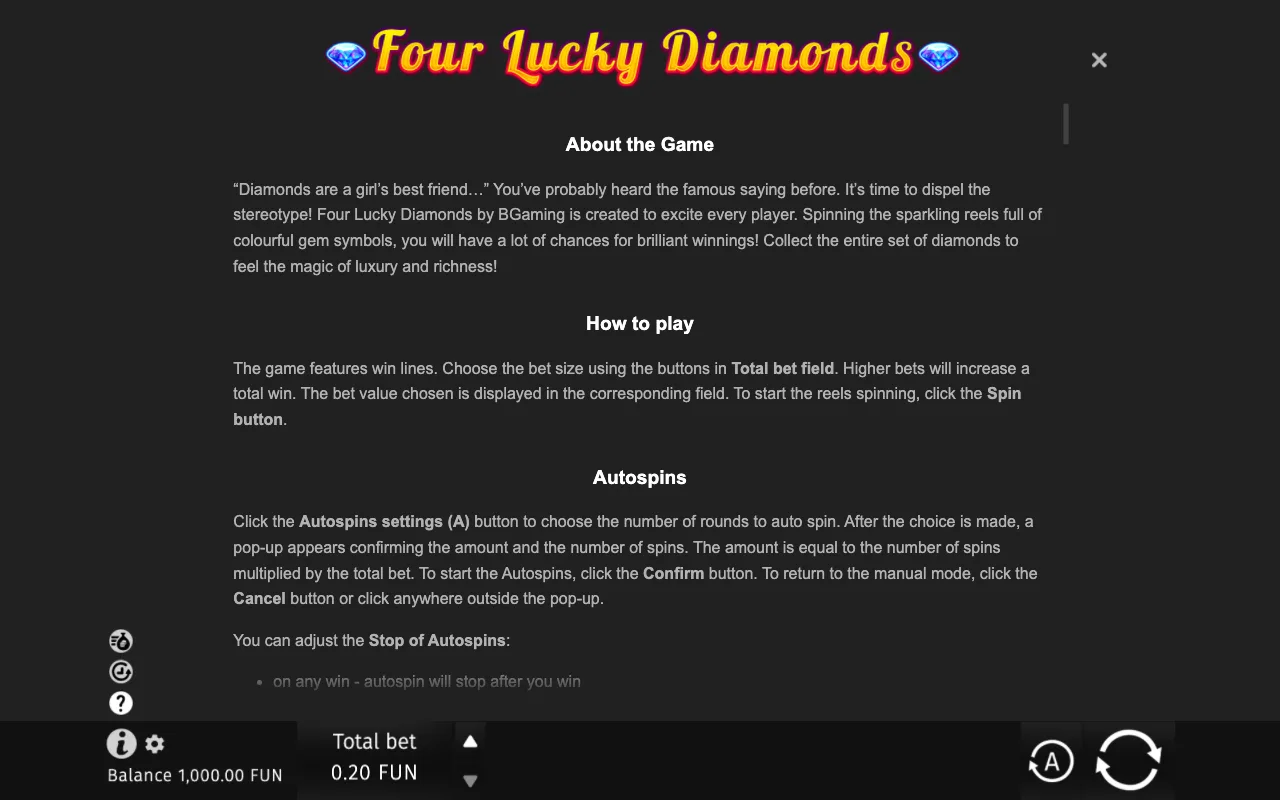 Game rules, page 6 — Four Lucky Diamonds