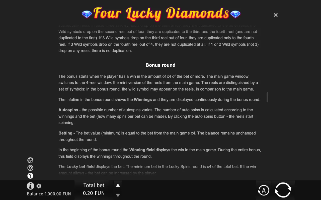Game rules, page 8 — Four Lucky Diamonds