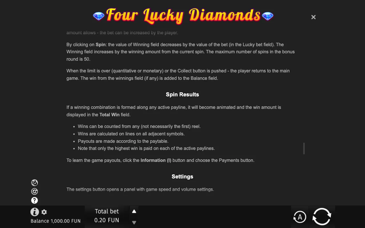 Game rules, page 9 — Four Lucky Diamonds