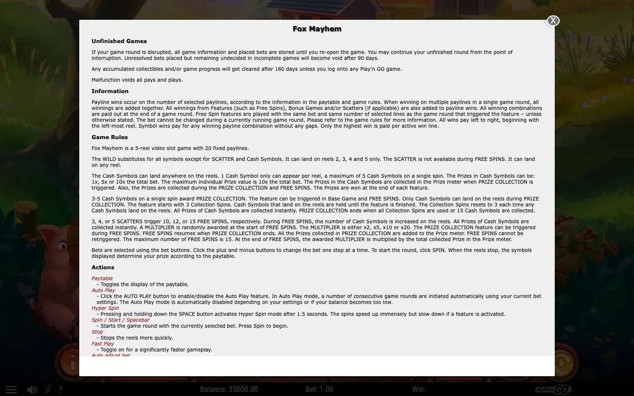Game rules, page 1 — Fox Mayhem