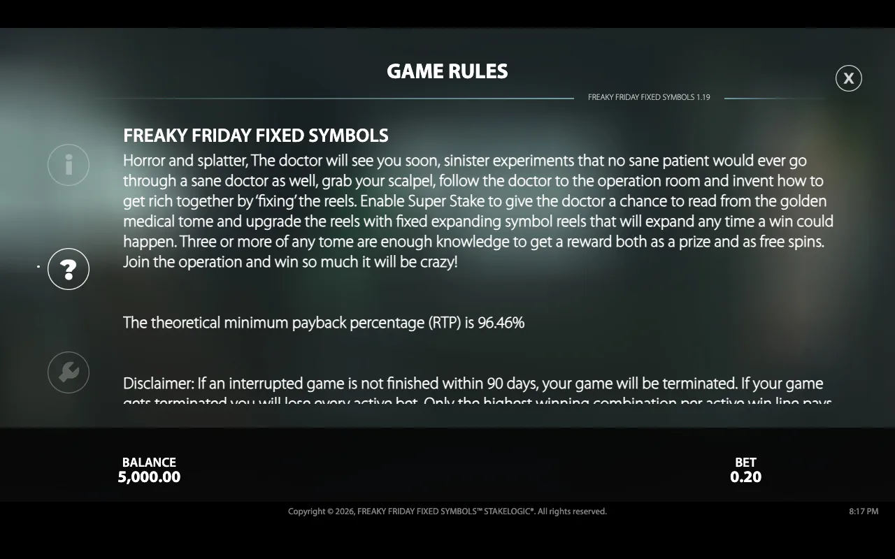 Game rules — Freaky Friday Fixed Symbols