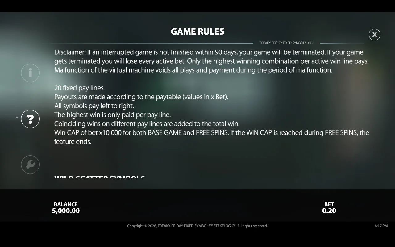 Game rules — Freaky Friday Fixed Symbols