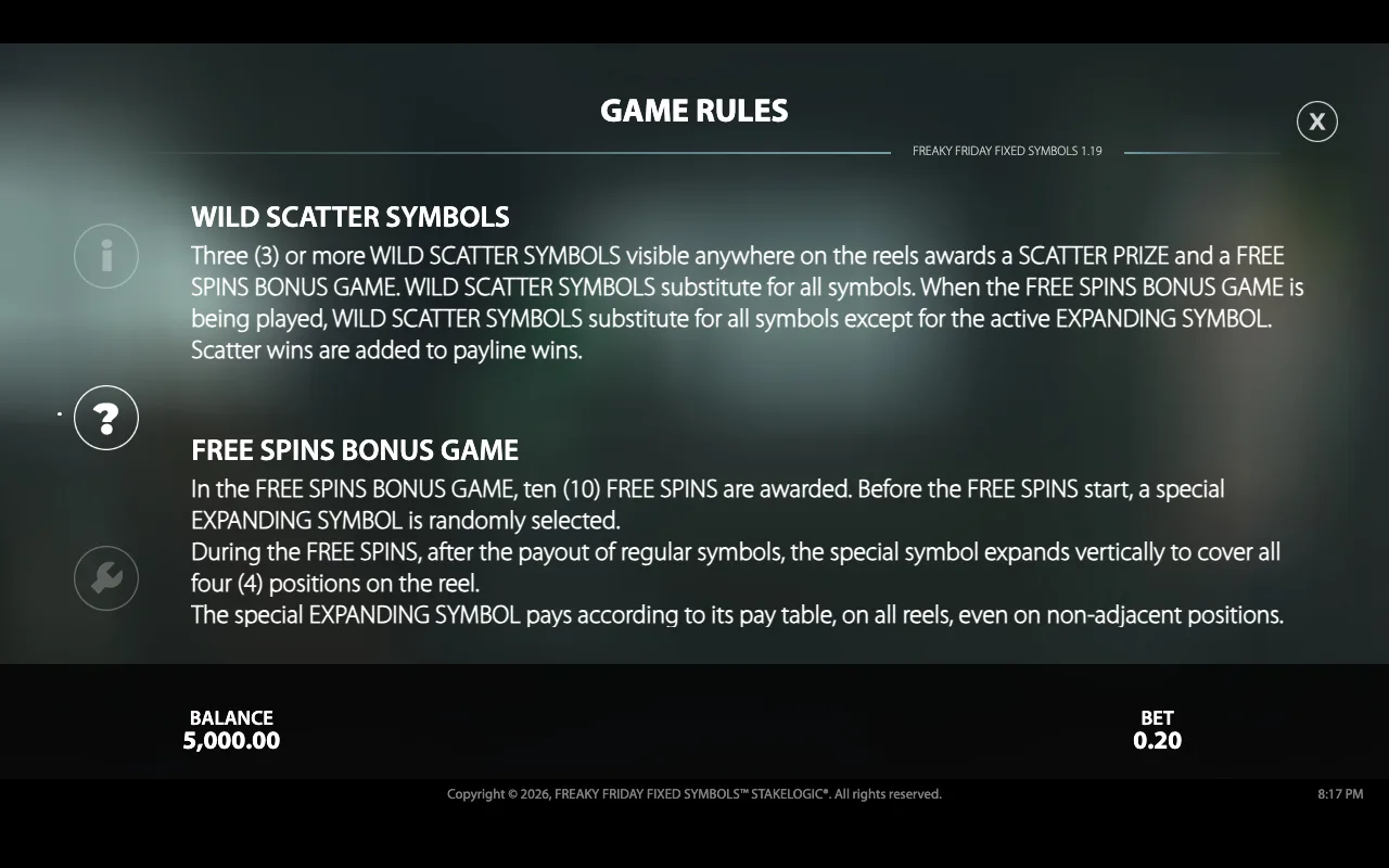 Game rules — Freaky Friday Fixed Symbols