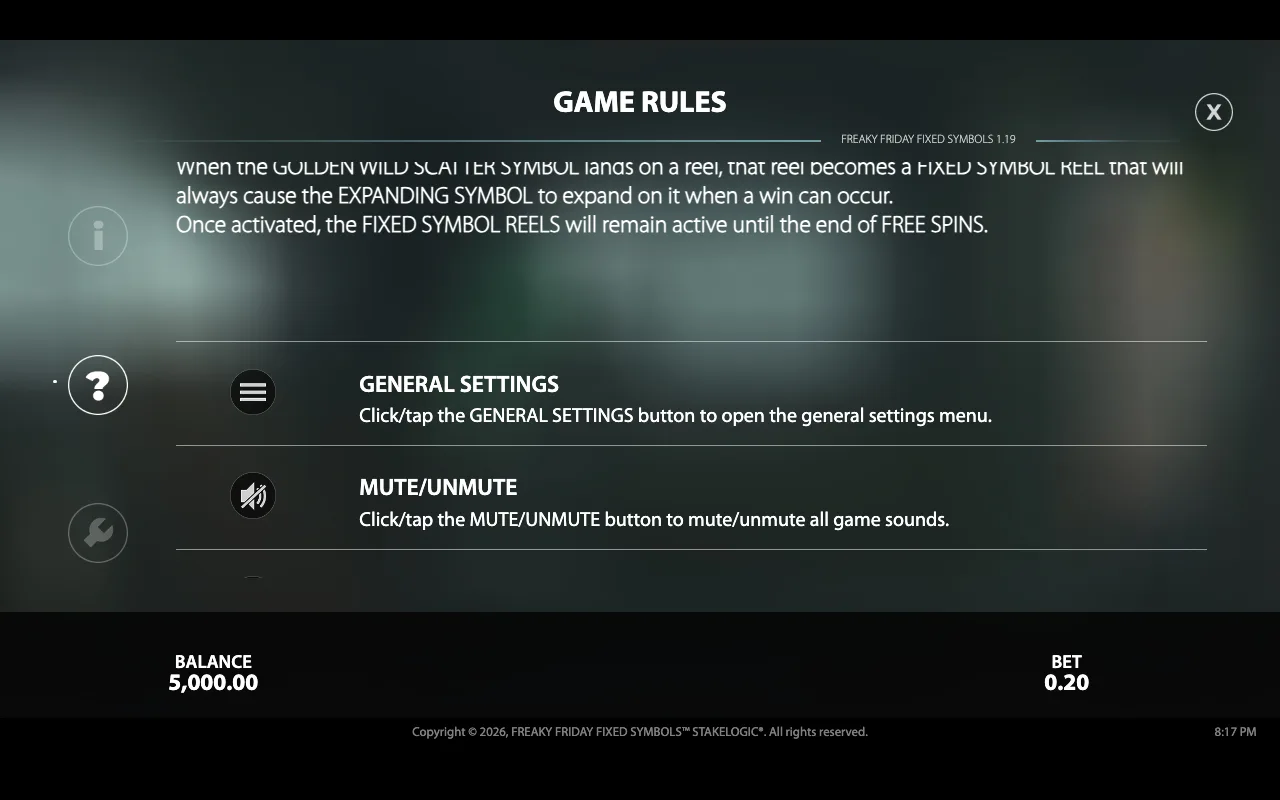 Game rules — Freaky Friday Fixed Symbols