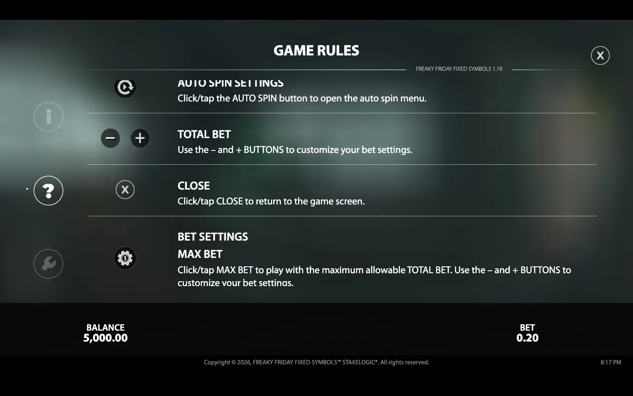 Game rules — Freaky Friday Fixed Symbols