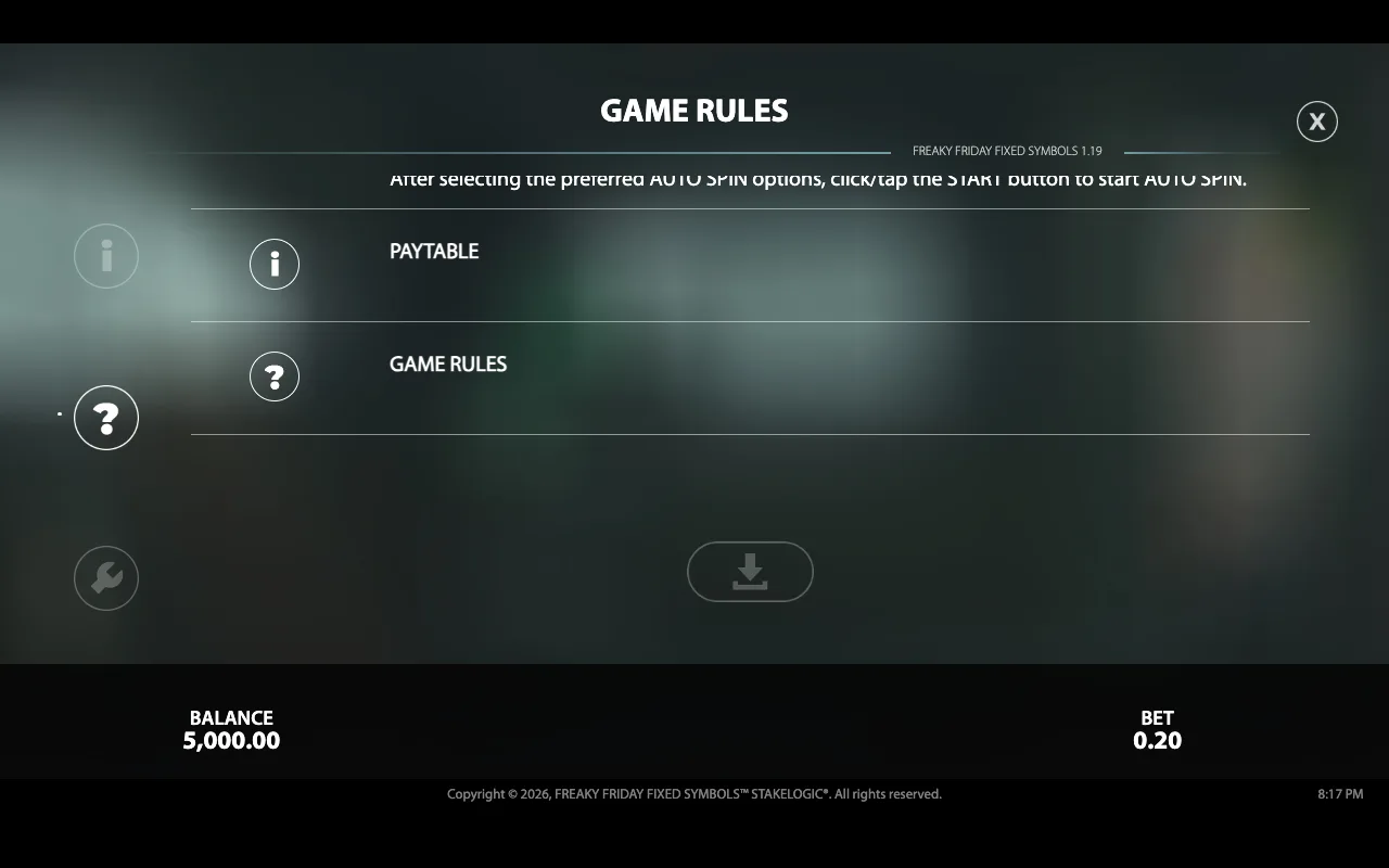 Game rules — Freaky Friday Fixed Symbols