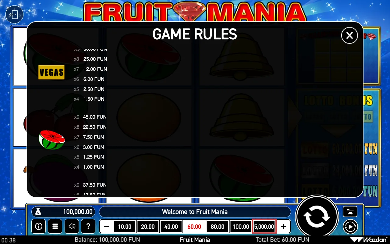 Game rules — Fruit Mania