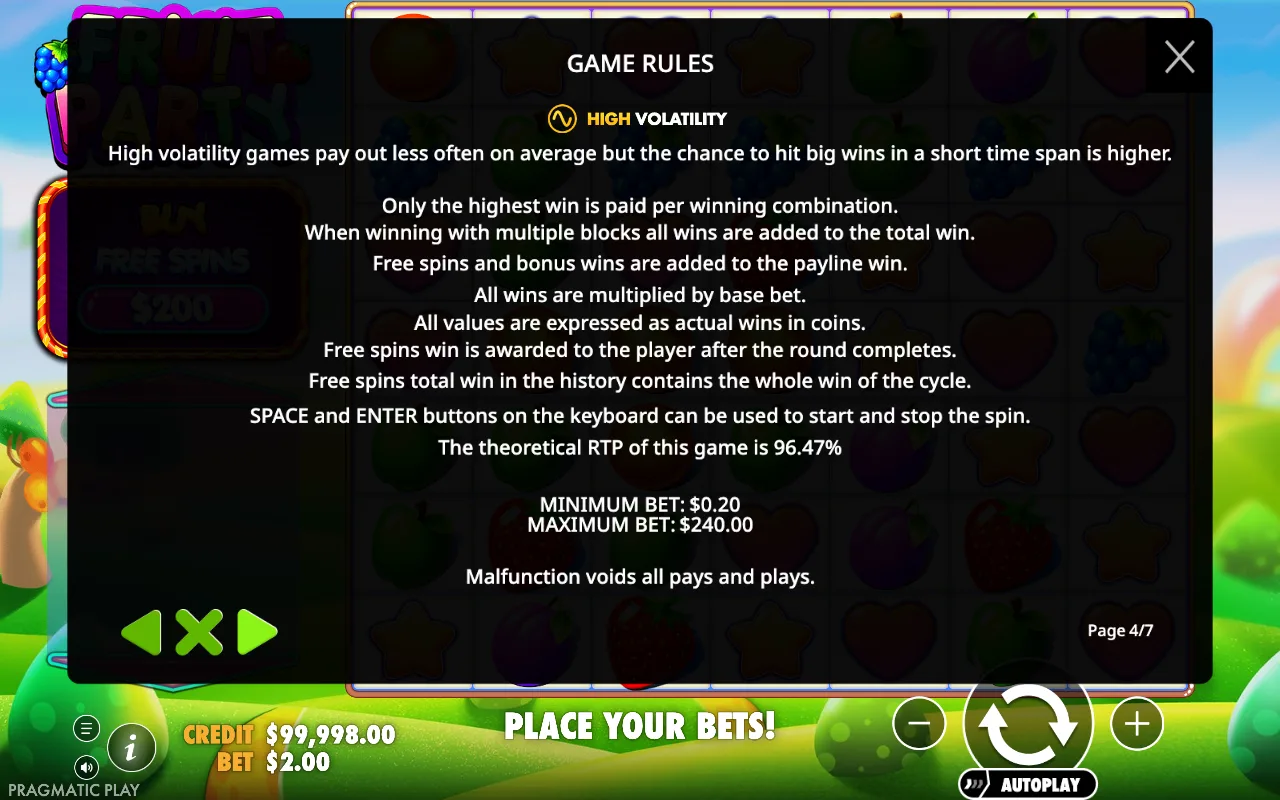 High volatility — Fruit Party