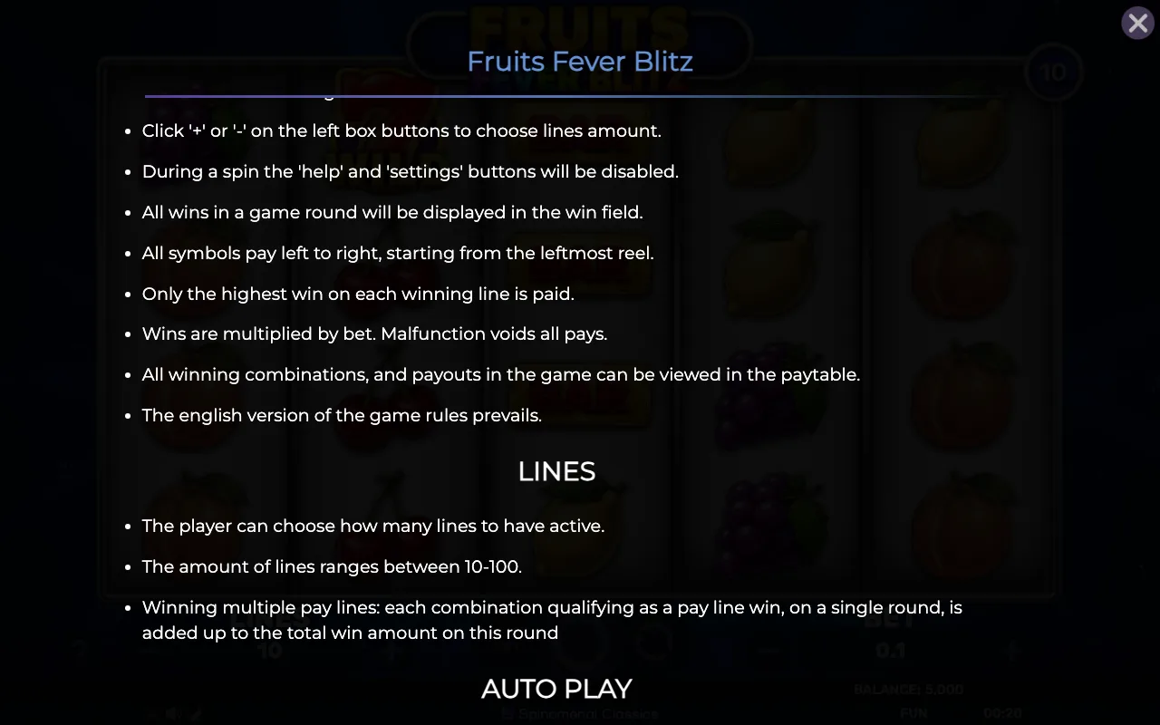 Game rules, page 4 — Fruits Fever Blitz