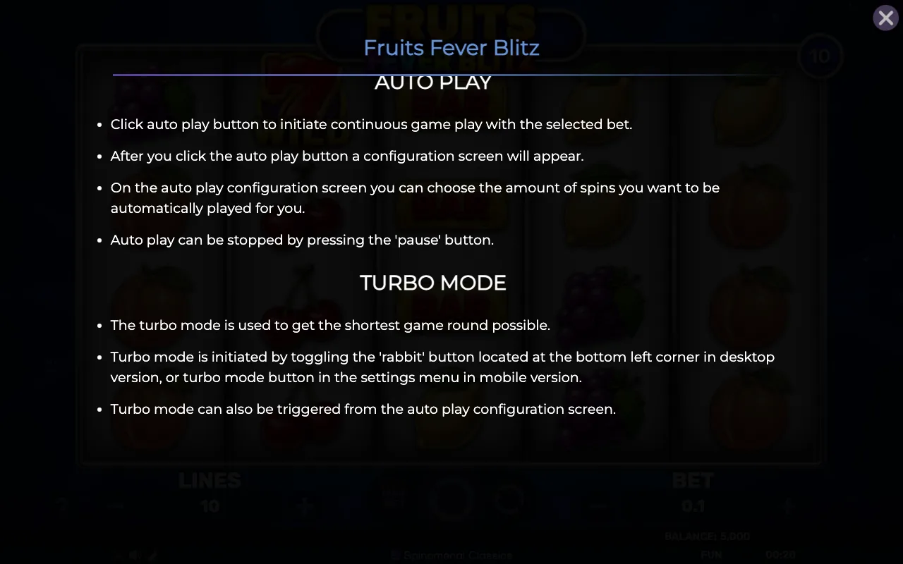 Game rules, page 5 — Fruits Fever Blitz