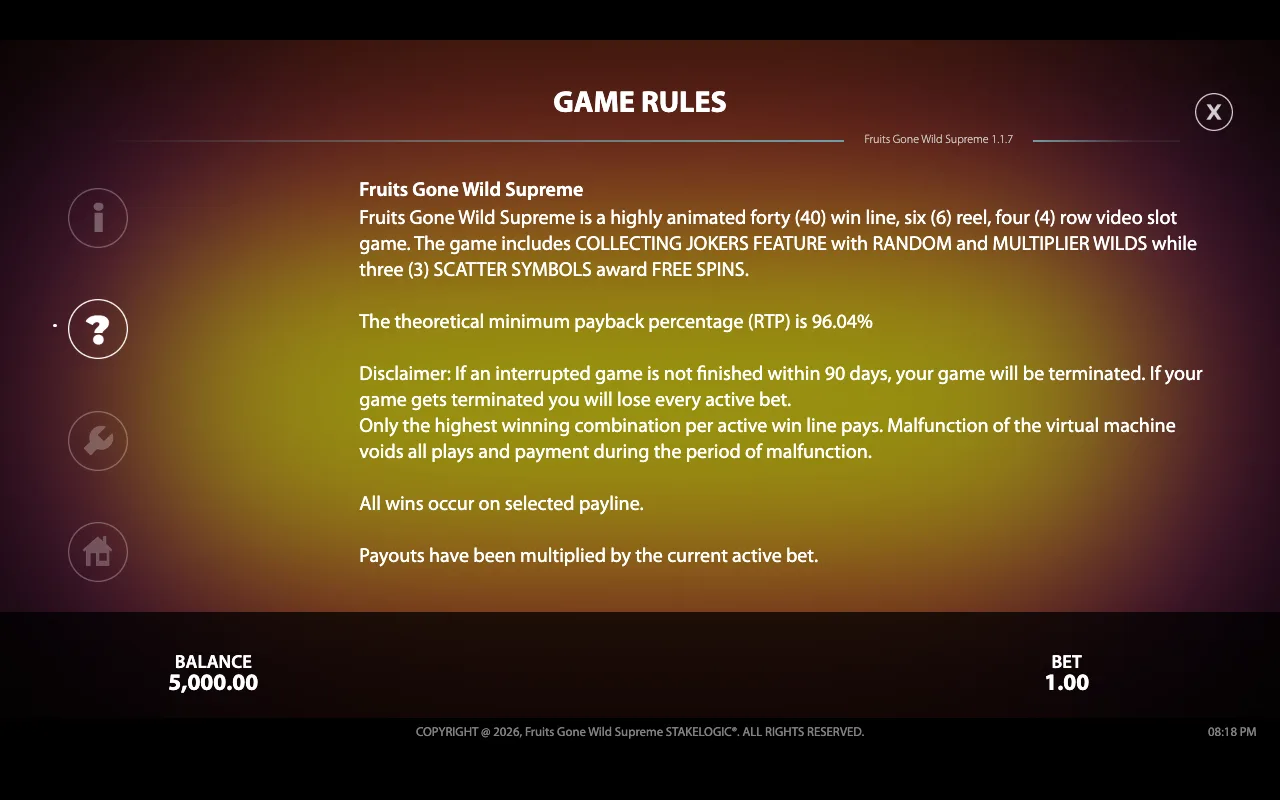 Game rules — Fruits Gone Wild Supreme