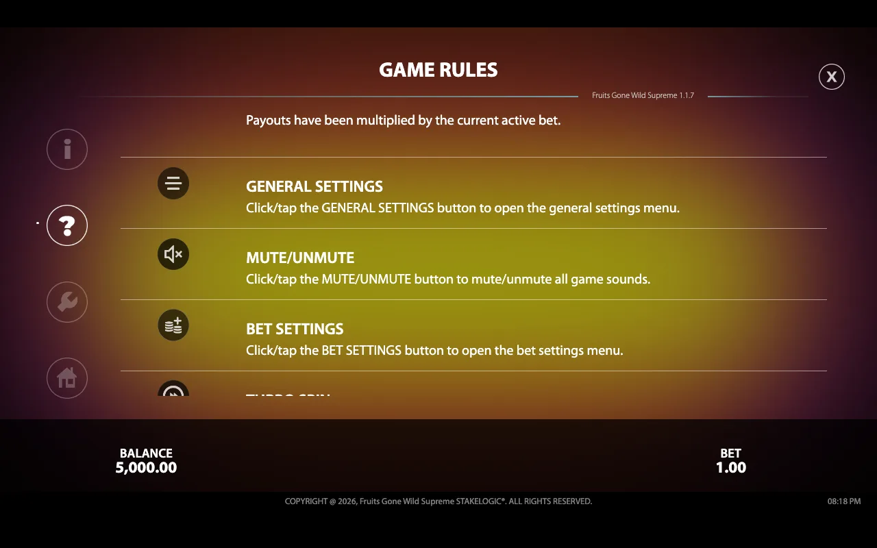 Game rules — Fruits Gone Wild Supreme
