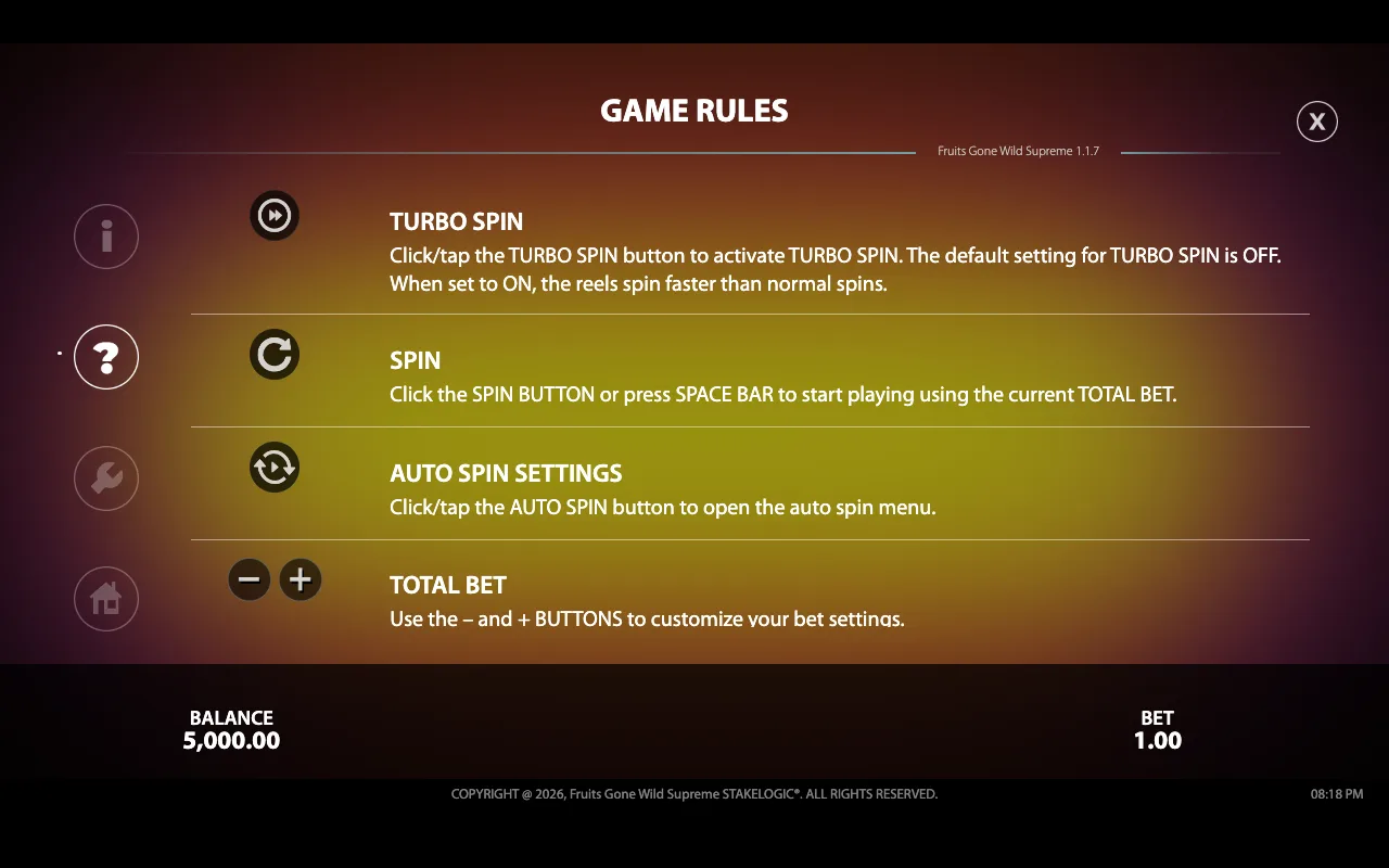 Game rules — Fruits Gone Wild Supreme