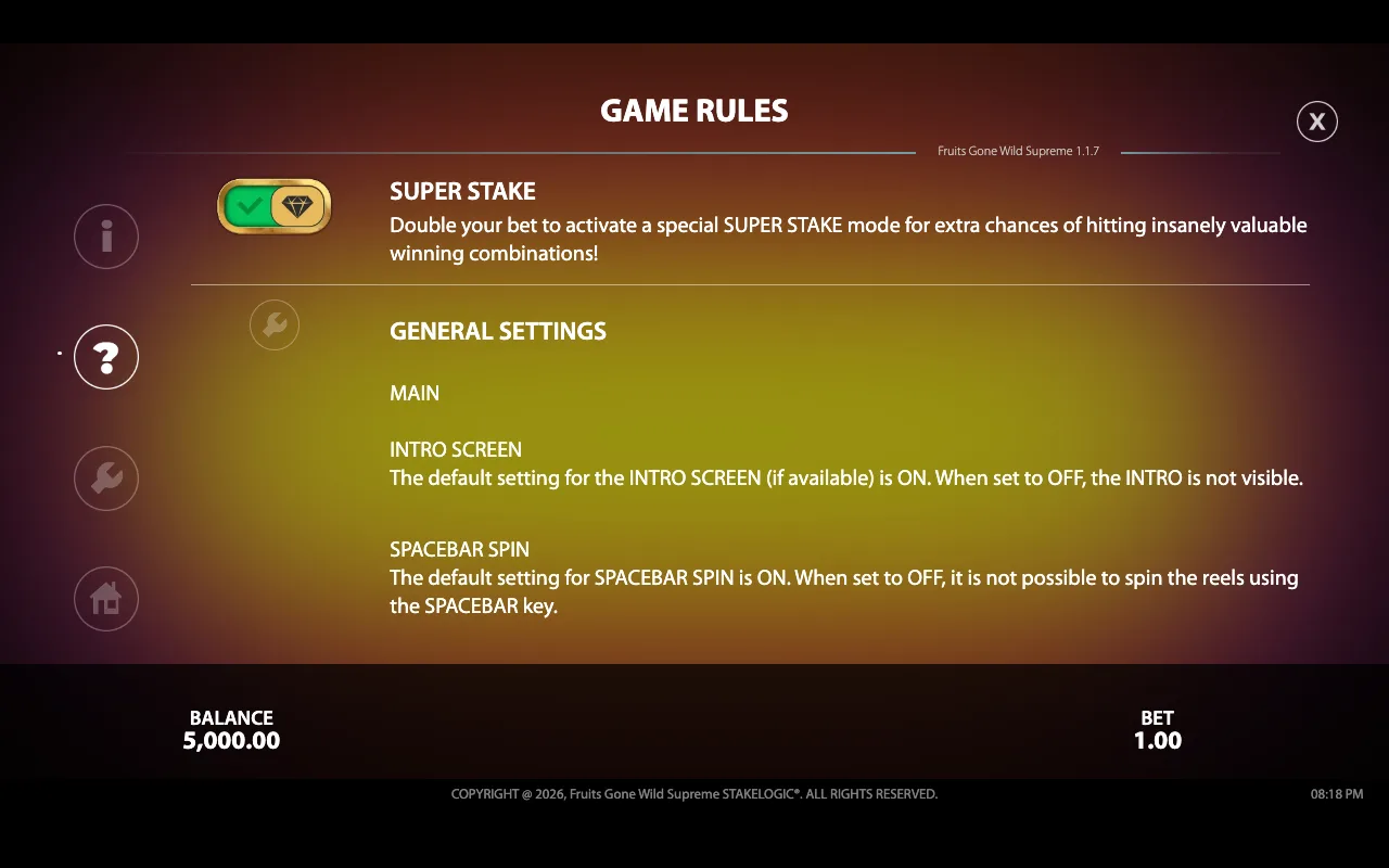 Game rules — Fruits Gone Wild Supreme